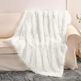 YUSOKI Ultra Soft Fluffy Faux Fur Throw Blanket 50 X 60 Velvet Reverse Machine Washable