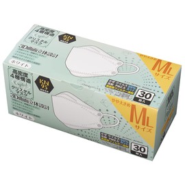 AENA 4-Layer K95 Disposable Masks, Non-woven, Pack of 30, White, Antibacterial, Breathable, Super Comfortable, Protects from Viruses, Airborne Droplets, Pollen, For Adults, Slightly Large, Size ML