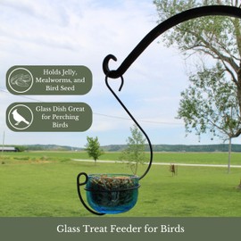 Backyard Essentials Bluebird Feeder, Blue Bubble Glass Ornate Bird Feeder Hanging Mealworm Feeder for Bluebirds