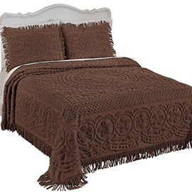 Collections Etc Calista Chenille Lightweight Bedspread with Fringe Border, Chocolate, Full