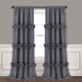 Homechoice Decor Thermal Insulated Blackout Window Curtains, 54" W x 84" L x 2 Panels, Boho Ruched Window Treatments with 3 Rows of Butterfly Flowers, Rustic Rod Pocket Drapes for Room, Gray (LQ-30)