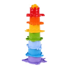 TECHNOK Rainbow Stacking Cups with Fun Spinner (7 Pieces) - Sea Animal Shapes Bath Toy