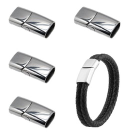 Sixfolo 4 Pcs Stainless Steel Magnetic Clasps,Rectangle Magnetic Jewelry Bracelet Clasps and Closure Converter Magnetic Clasps for DIY Leather Bracelets Jewelry Making(Silver, 8mm)