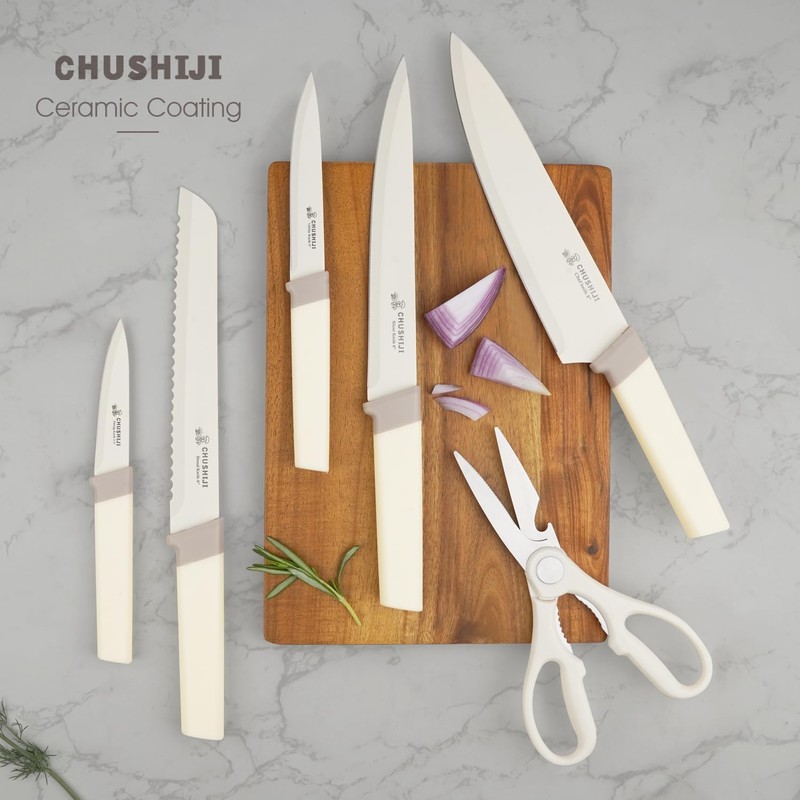 CHUSHIJI 15-Piece Kitchen Knife Set with Block, Premium High Carbon