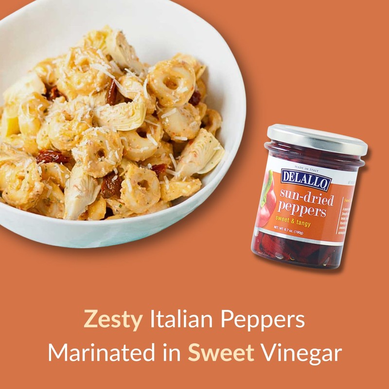 DeLallo Sun-Dried Sweet and Tangy Peppers, Marinated in Sweet Zesty