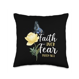 Christian Bible Verse Quote Butterfly Rose Flower Psalm 56:3 Throw Pillow