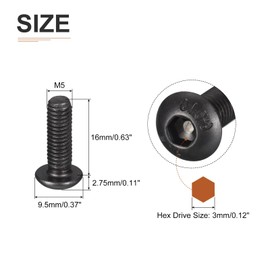 DTGN M5-0.8x16mm Button Head Socket Cap Screws - 20Pack - Good for Machine - Carbon Steel Black Oxide - Hex Drive Full Thread Fasteners