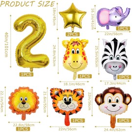 2nd Jungle Safari Birthday Party Decorations, 9 Pack Safari Animal Balloons for Boy Kids Baby Shower Wild Number 2 Safari Jungle Theme 2nd Birthday Party Supplies (2nd)