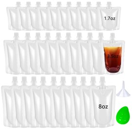 UtySty 30 Pack Liquor Pouches with Screw on Cap Disposable Drink Pouches Beverage Bags 1.7OZ 3.5OZ 8OZ Portion Juice Pouch Carrier Smoothie Bag for Freezer Travel Events Homemade Drinks Refrigerator
