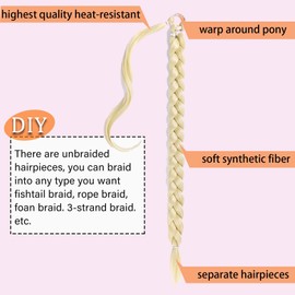 YOSILADY 34Inch Long Braided Ponytail Extension With Hair Tie Wrap Around Hair Extensions Braid Extensions for Women Synthetic Hair Extensions Ponytai for Women Daily Wear (34 Inch, Blonde)