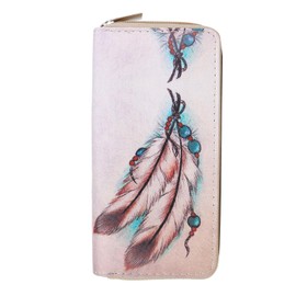 DonDon Women’s Purse Pattern Feathers and Pearls Beige Pink
