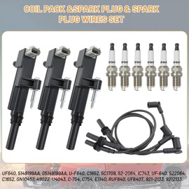 3pcs UF640 Ignition Coil Pack 4504 Double Iridium Spark Plug & 27738 Spark Plug Wire Set Compatible with Dodge RAM Jeep Mitsubishi Raider 2009-2012 1500 V6 3.7L Repalce# 522064 5149199AA