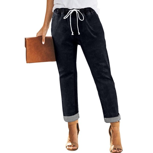 Sweezarmo Women's Denim Stretch Joggers Drawstring Elastic Waist Pull On