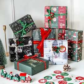 Christmas Wrapping Paper, 8 Sheets Kraft Christmas Wrapping Paper, Navy Blue Green Black Christmas Wrapping Paper Set, Gift Wrapping Paper for Christmas New Year Holiday-20×28inch