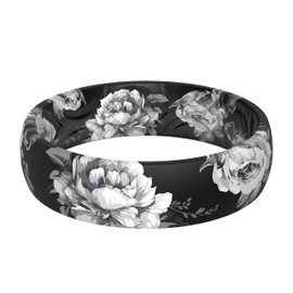 ThunderFit Silicone Wedding Bands for Women, Breathable Printed Design Rubber Engagement Rings 5.5mm Wide 1.8mm Thick - 1 Pack