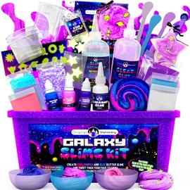 Original Stationery Galaxy Slime Kit & Maker Set with Glow in The Dark Stickers - Dark Powder for Glitter & Cosmic Slime, Fun Kit for Girls 8-12