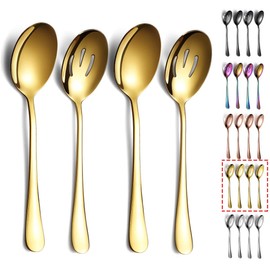 Kyraton Gold Serving Spoons Set of 4, Includes 2 Serving Spoons and 2 Slotted Spoons, Stainless Steel Serveware, Serving Set of 4