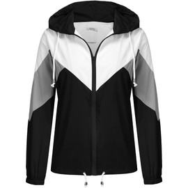 SoTeer Women's Plus Size Raincoat Rain Jacket Lightweight Waterproof Coat Jacket Windbreaker with Hooded (Black_black zipper,XL)