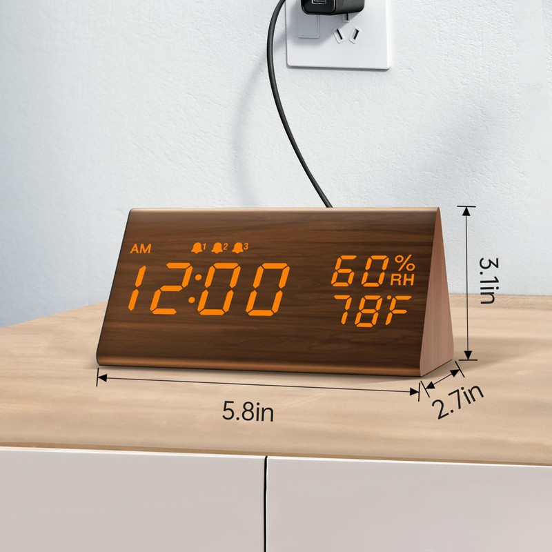 JALL Digital Alarm Clock, with Wooden Electronic LED Time Display,