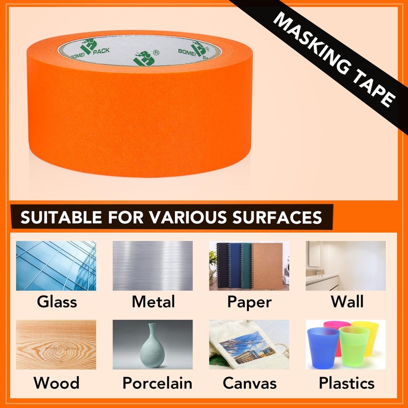 BOMEI PACK 10 Pack Orange Painters Tape, 2" x 30yds,