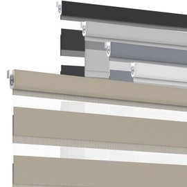 MYshade Custom No Drill Zebra Roller Shades, Blackout(85%) Cordless Dual Layer No Drilling Day and Night Blind for Windows, Drilless Privacy Shade for Living Room, Bedroom, Easy to Install, Beige