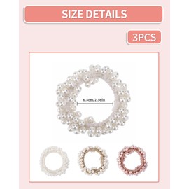 LEEQBCR Pack of 3 Beads Hair Scrunchies Women's Elastic Hair Bobbles Beads Hair Rope Unusual Beads Ponytail Headbands Beads Hair Rope for Women Girls