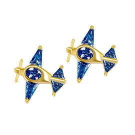 Cute Cubic Zirconia Airplane Cartilage Small Stud Earrings for Women Teen Girls Dainty Gold Plated Sterling Silver Post Airline Stewardess Studs Fashion Jewelry Gift, Metal, Cubic Zirconia