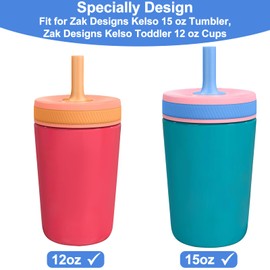 XANGNIER Replacement Straws and Bite Valve Compatible with Zak Designs Kelso 15 oz Tumbler Water Bottle,4 pcs Reusable Silicone Straws with Cleaning Brush for Zak Designs Kelso 12 oz Toddler Cups