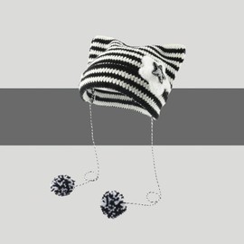 Y2K Beanies Vintage Grunge Crochet Hats for Women Kawaii Cute Fox Cat Knitted Hat Y2K Accessories for Teen Girls, White, One Size