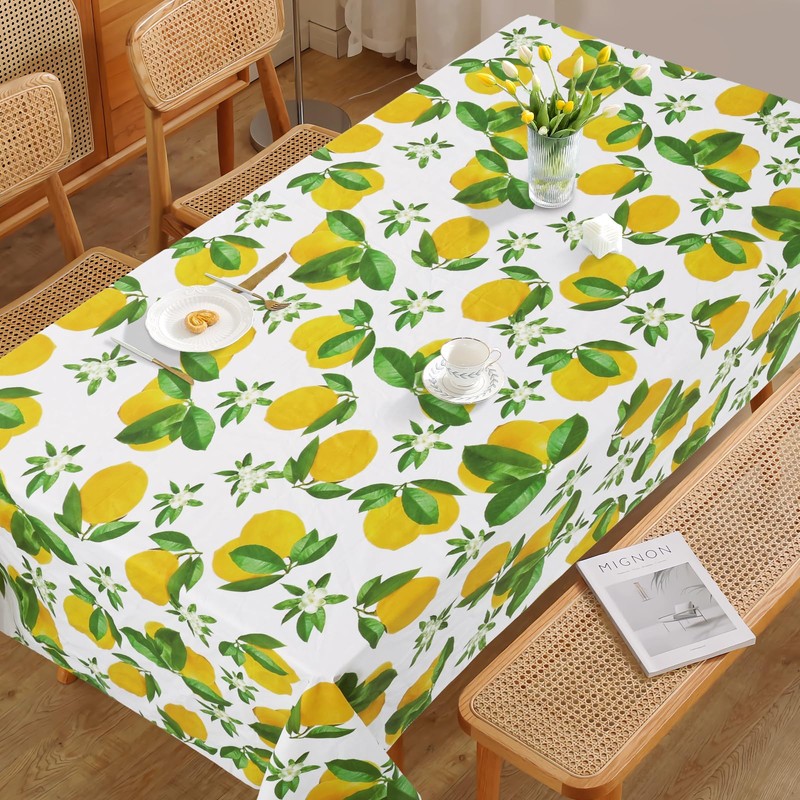 Arquiel Lemon Yellow Rectangular Tablecloth Wipe Clean PVC Waterproof Oilproof