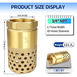Brass Foot Valve 3/4 inch NPT Heavy Duty Spring Mesh Check Valve Female Connection One Way Foot Valve Backflow Preventer with Holes Strainer Filter for Well Jet Pumps Foot Valv (3/4'' NPT)