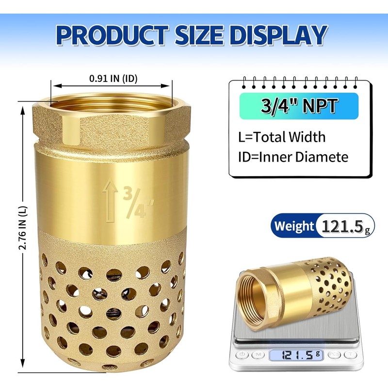 Brass Foot Valve 3/4 inch NPT Heavy Duty Spring Mesh