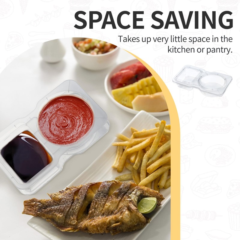 Double Compartment Condiment Container, Reusable Snack Pack Containers Condiment Containers