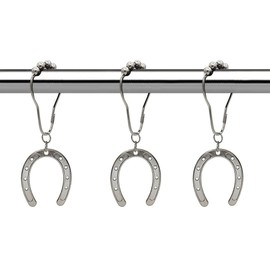 Western Horseshoe Shower Curtain Hooks Rings, 12 Pcs Rust Proof Stainless Steel Decorative Cowboy Shower Hook for Country Cowgirl Bathroom Decor, Bedroom, Living Room Home Curtain Hangers (Silver)