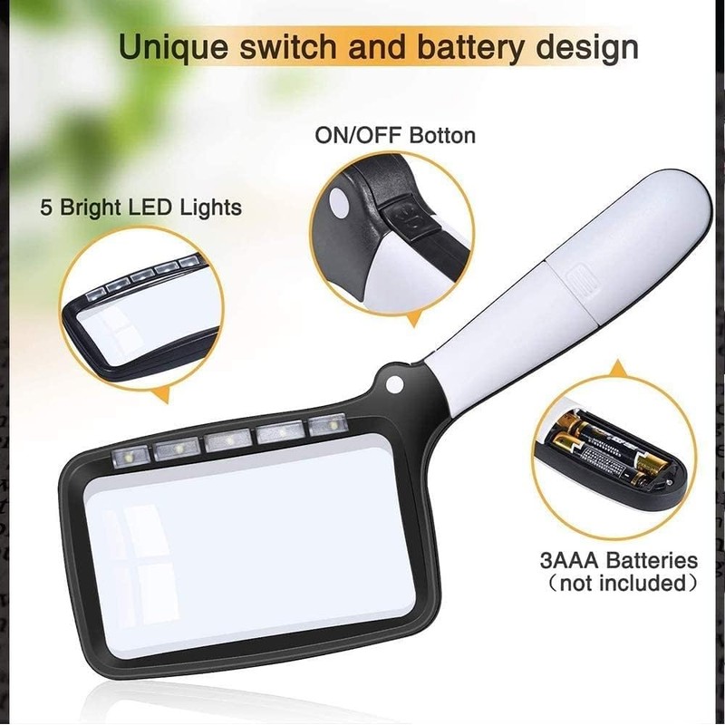 LH-Large Hand Magnifying Glass Handheld Folding Reading Magnifier 3X Magnification