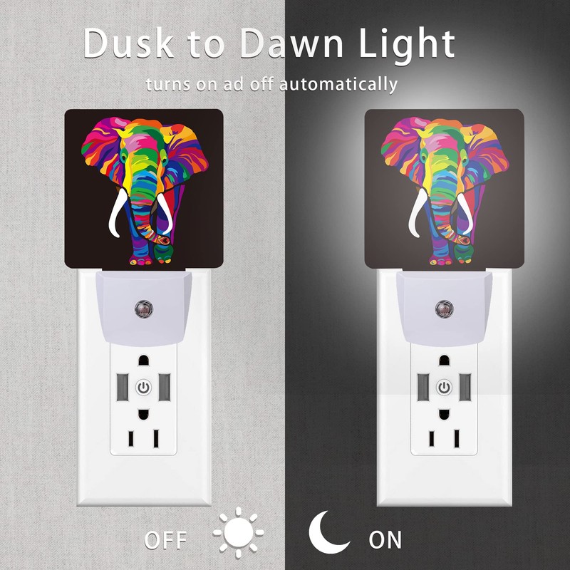 Oeaskly Elephant Night Light,Colorful Elephant Plug-in Night Lights with Dusk-to-Dawn