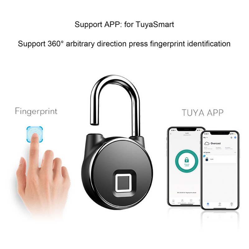 Smart Fingerprint Padlock Compact USB Charging Keyless Padlock for Home