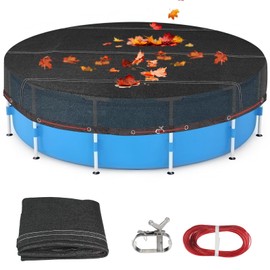 Round Leaf Net Pool Covers for 24ft Above Ground Pools, Heavy-Duty Ultra-Fine 0.15’’Mesh Net Cover to Catching Leaves Debris with Winch & Cable, Cover Size: 27-Feet Dia (Includes 3-feet Overlap)