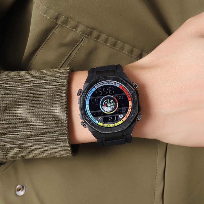 Outdoor Sports Electronic Watch Multifunctional Stylish Pedometer Compass Luminous Waterproof