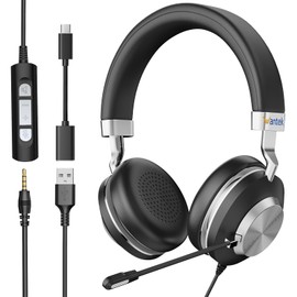 Wantek Headsets with Noise Cancelling Microphone, USB/3.5 mm/USB C Jack 3-in-1 PC Headset, USB Headset and Volume Control for Call Center, Skype, Zoom, Home Office, Online Courses, Clear Chat