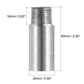 sourcing map Shower Head Extension Arm Stainless Steel 1/2 PT Male to 1/2 PT Internal Thread 60 mm Length Cast Pipe Connection Coupling