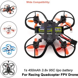 3.8v Lipo Bateries 1S 450mAh 95C Rechargable High Performance Lipo Battery with JST-PH2.0 Plug for Emax Tiny Whoop Micro Quads FPV Racing Drone（4 Packs）