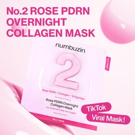 numbuzin No.2 Overnight Face Mask | Rose PDRN Overnight Collagen Mask | Korean Glass Skin Essential | Elasticity, Hydrating, Firming, Enlarged Pores | Collagen, Peptides, PDRN | 37g, 4ea