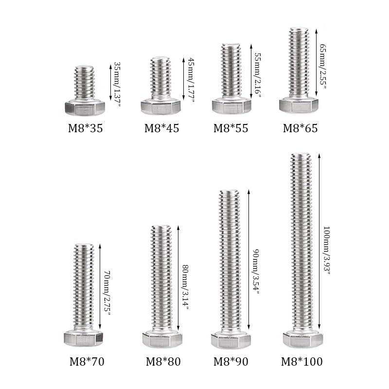 4Pcs M8 x 35mm Stainless Steel Bolt Kit - Hex