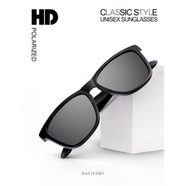 KALIYADI Sunglasses Men Women Polarised and UV Protection Classic Rectangle Stylish Outdoor Sun glasses-2 pairs (Matte black-Grey & Transparent-Grey)