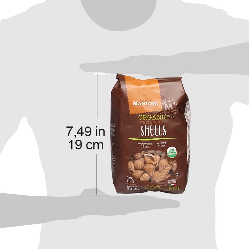 Mantova Whole Wheat Organic Italian Pasta Shells (Pack of 6)