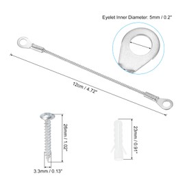 PATIKIL 6 Pack Stainless Steel Lanyard Cable with Eyelets 0.08" x 4" 2mm x 10cm Lock Security Wire Rope with Mounting Screws for Hanging Stage Lights