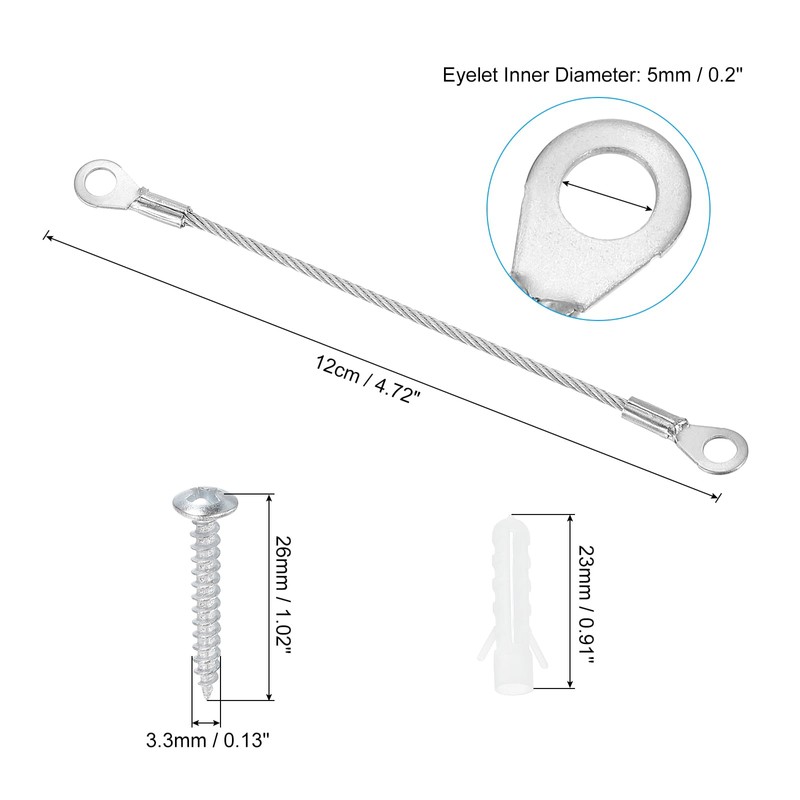 PATIKIL 6 Pack Stainless Steel Lanyard Cable with Eyelets 0.08"