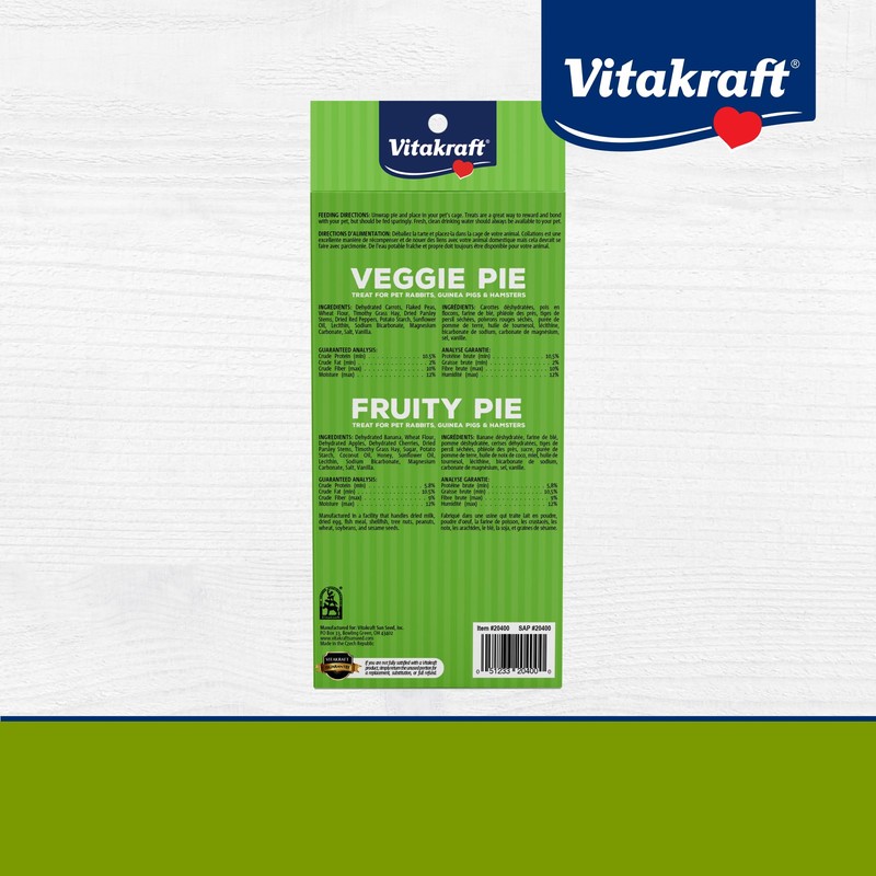 Vitakraft Veggie & Fruity Pie Treat for Pet Rabbits, Guinea