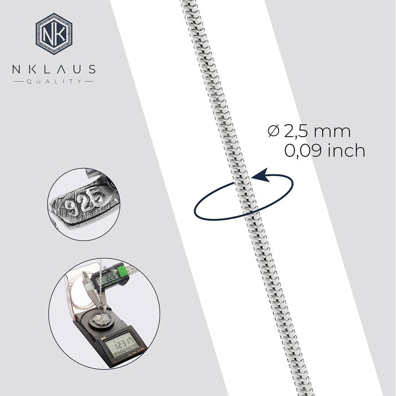 NKlaus 12301 Women's Round Snake Chain Bracelet 925 Sterling Silver